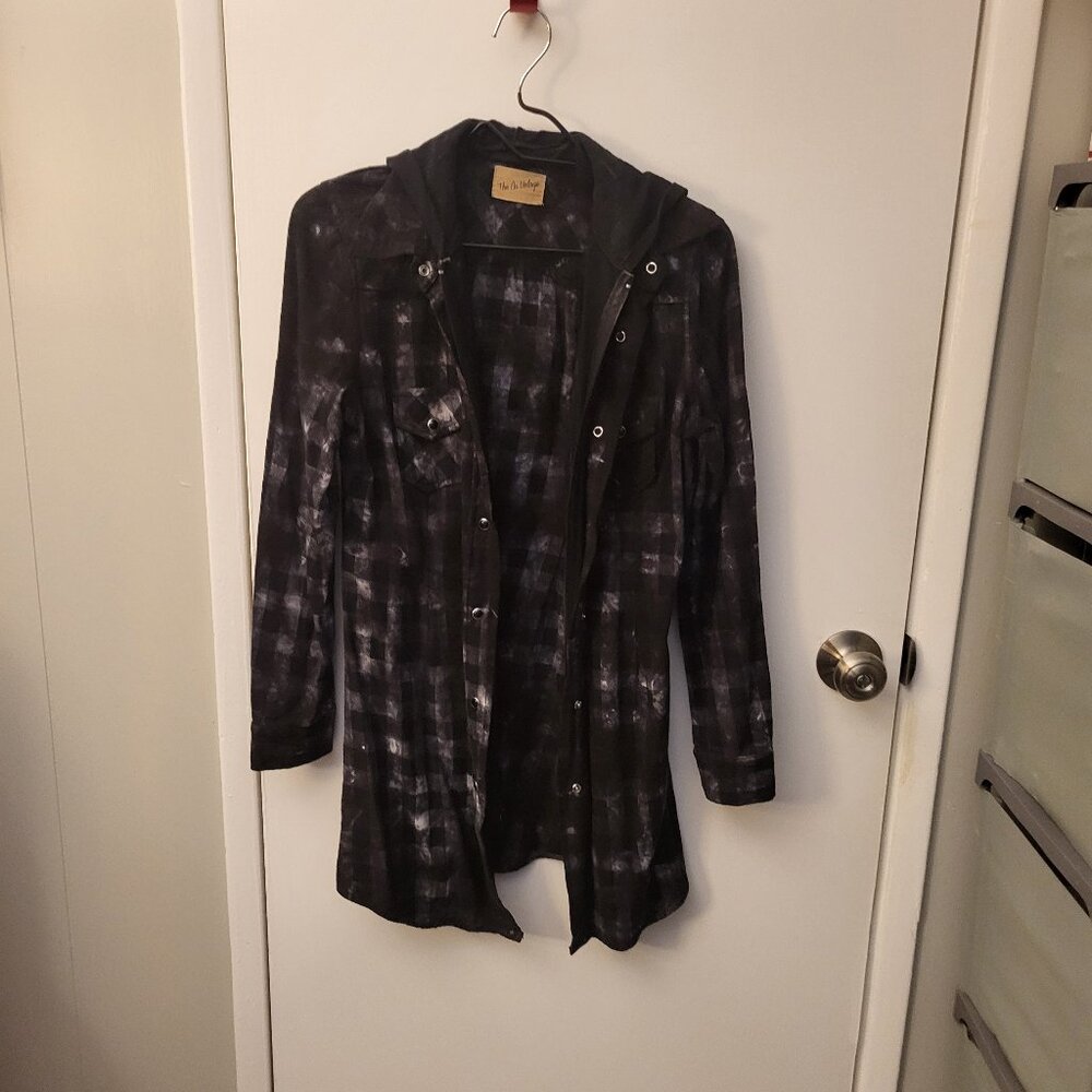 NU VINTAGE Navy Tie Dye Full-Zip Flannel with hoodie